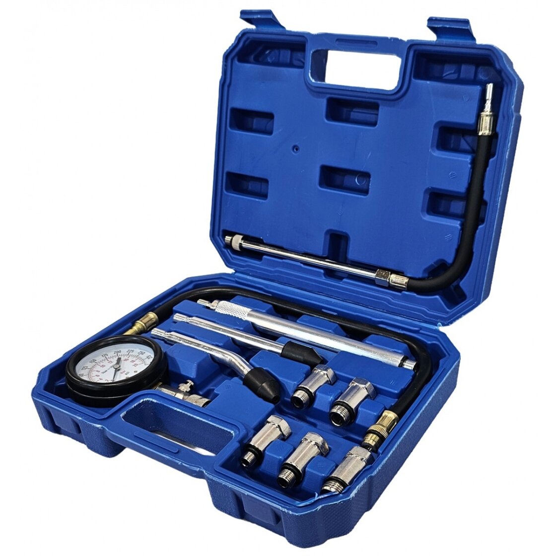 Kompresijos matuoklis benzininis | su pailgintais adapteriais | 0-20 bar (H06009)