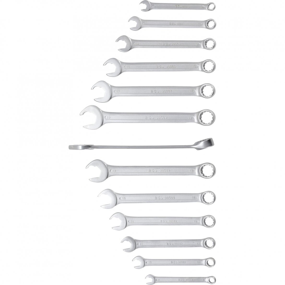 Kombinuotų raktų rinkinys BGS-technic, atviras galas su terkšlės funkcija 8 - 21 mm, 13 vnt. 1 Kombinuotų raktų rinkinys BGS-technic, atviras galas su terkšlės funkcija 8 - 21 mm, 13 vnt. 1