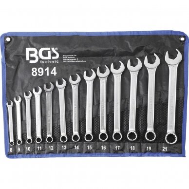 Kombinuotų raktų rinkinys BGS-technic, atviras galas su terkšlės funkcija 8 - 21 mm, 13 vnt. Kombinuotų raktų rinkinys BGS-technic, atviras galas su terkšlės funkcija 8 - 21 mm, 13 vnt.