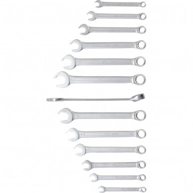 Kombinuotų raktų rinkinys BGS-technic, atviras galas su terkšlės funkcija 8 - 21 mm, 13 vnt. 1 Kombinuotų raktų rinkinys BGS-technic, atviras galas su terkšlės funkcija 8 - 21 mm, 13 vnt. 1