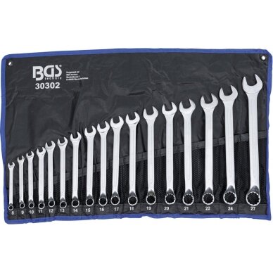Kombinuotų raktų rinkinys | lenkti galai | 8 - 27 mm | 17 vnt. (30302) Kombinuotų raktų rinkinys | lenkti galai | 8 - 27 mm | 17 vnt. (30302)