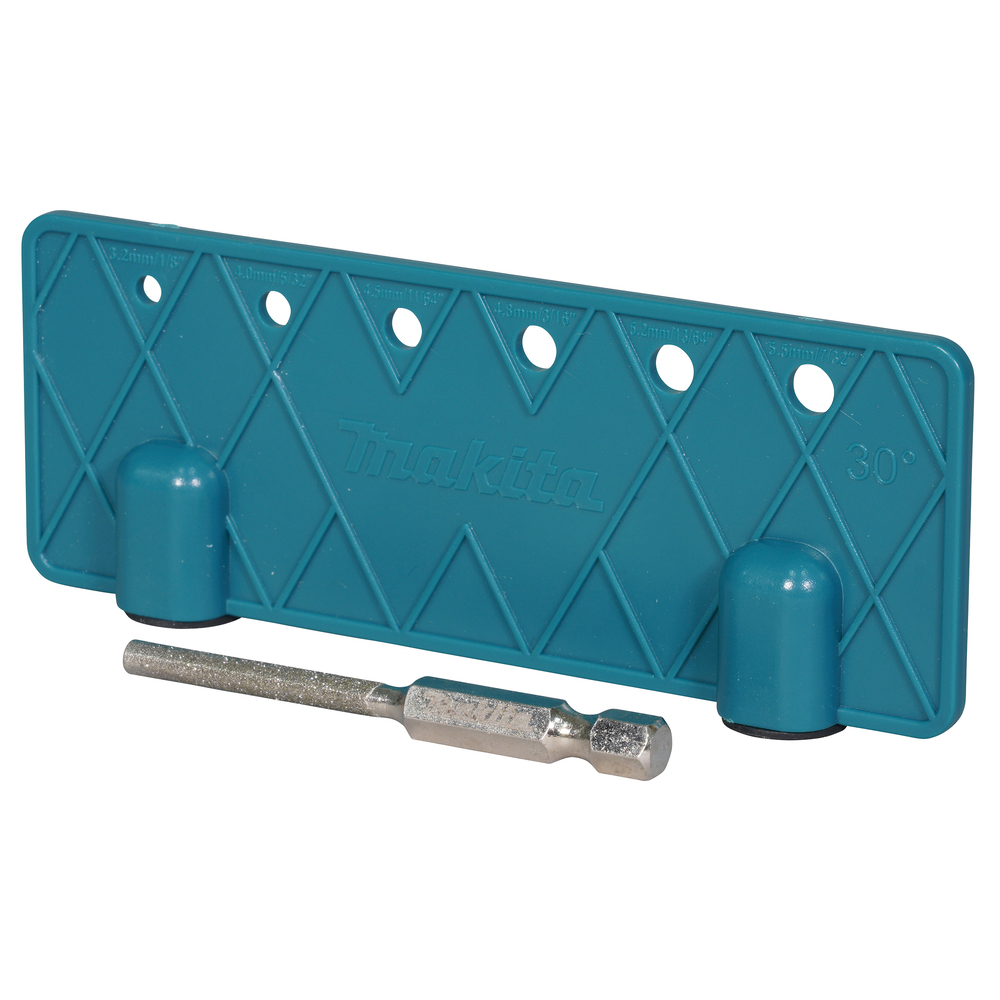 Kreipiančiosios plokštelės ir deimantinės apvalios dildės komplektas 4mm Makita D-75611 1 Kreipiančiosios plokštelės ir deimantinės apvalios dildės komplektas 4mm Makita D-75611 1