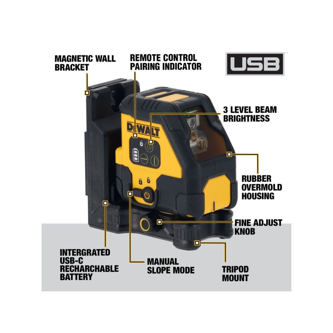 Kryžminis lazerinis (radonas) usb pakraunamas DCLE14201RB-XJ DeWALT 5