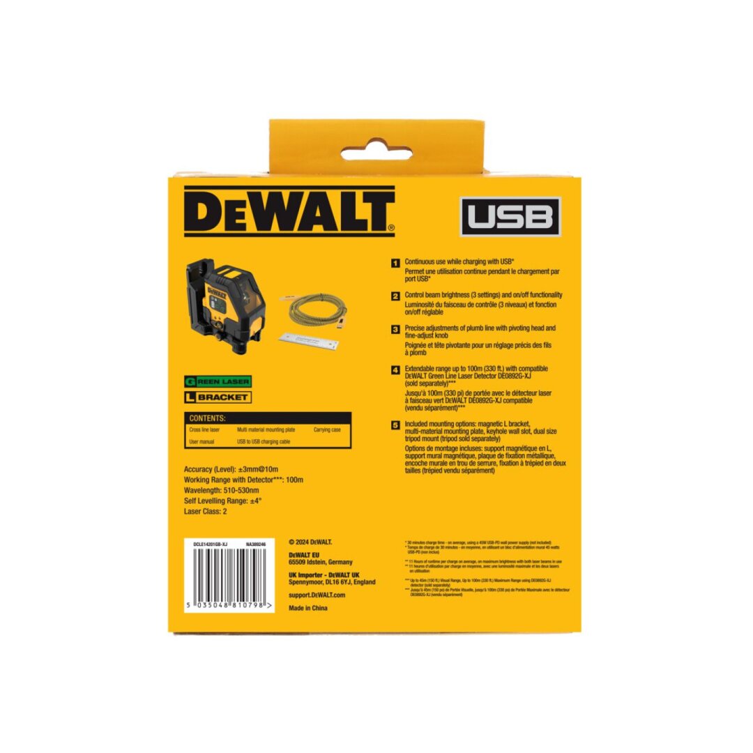 Kryžminis lazerinis (žalias) usb pakraunamas DCLE14201GB-XJ DeWALT 5 Kryžminis lazerinis (žalias) usb pakraunamas DCLE14201GB-XJ DeWALT 5