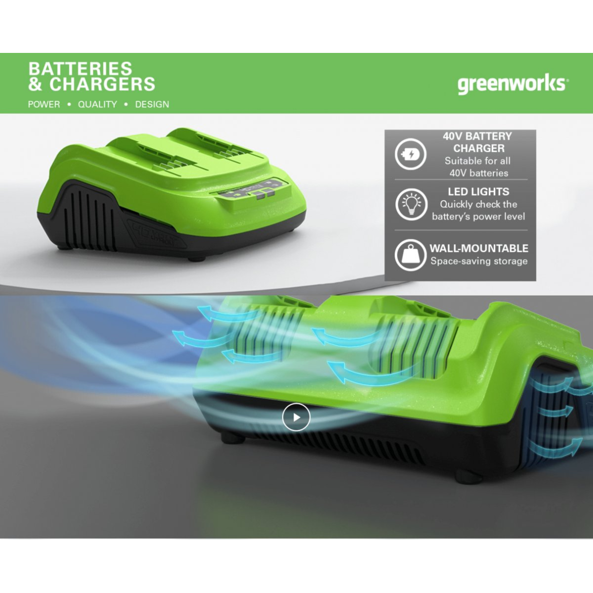 KROVIKLIS 40V 8A 2 VIETŲ Greenworks G40X2UC8 8