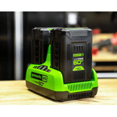 Dvigubas kroviklis Greenworks G60X2UC6, 60 V, 6 A  2 Dvigubas kroviklis Greenworks G60X2UC6, 60 V, 6 A  2