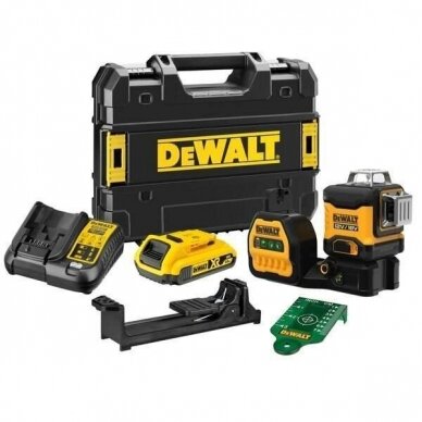 Kryžminis lazerinis nivelyras DeWalt DCE089D1G18-QW, 18cV, 1x2.0 Ah Kryžminis lazerinis nivelyras DeWalt DCE089D1G18-QW, 18cV, 1x2.0 Ah