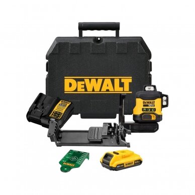 Kryžminis lazerinis nivelyras DeWalt DCLE34031D1-QW, 18V, 1x2,0 Ah, žalias Kryžminis lazerinis nivelyras DeWalt DCLE34031D1-QW, 18V, 1x2,0 Ah, žalias