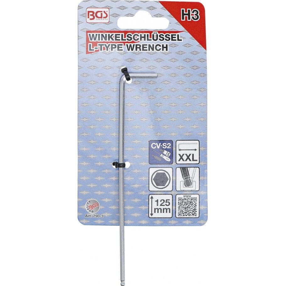L tipo raktas | ilgiausias tipas | hex šešiakampis / hex šešiakampis su šarnyru | 3.0 mm (790-3)