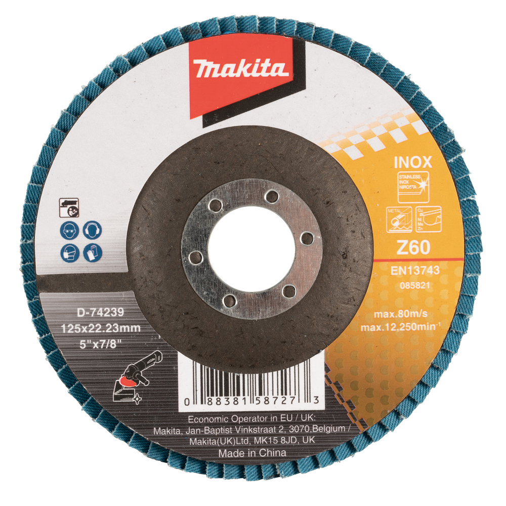 Lapeliniai diskai Makita D-74239, 125X22.3MM Z60, metalui, RST, (plokščias) Lapeliniai diskai Makita D-74239, 125X22.3MM Z60, metalui, RST, (plokščias)