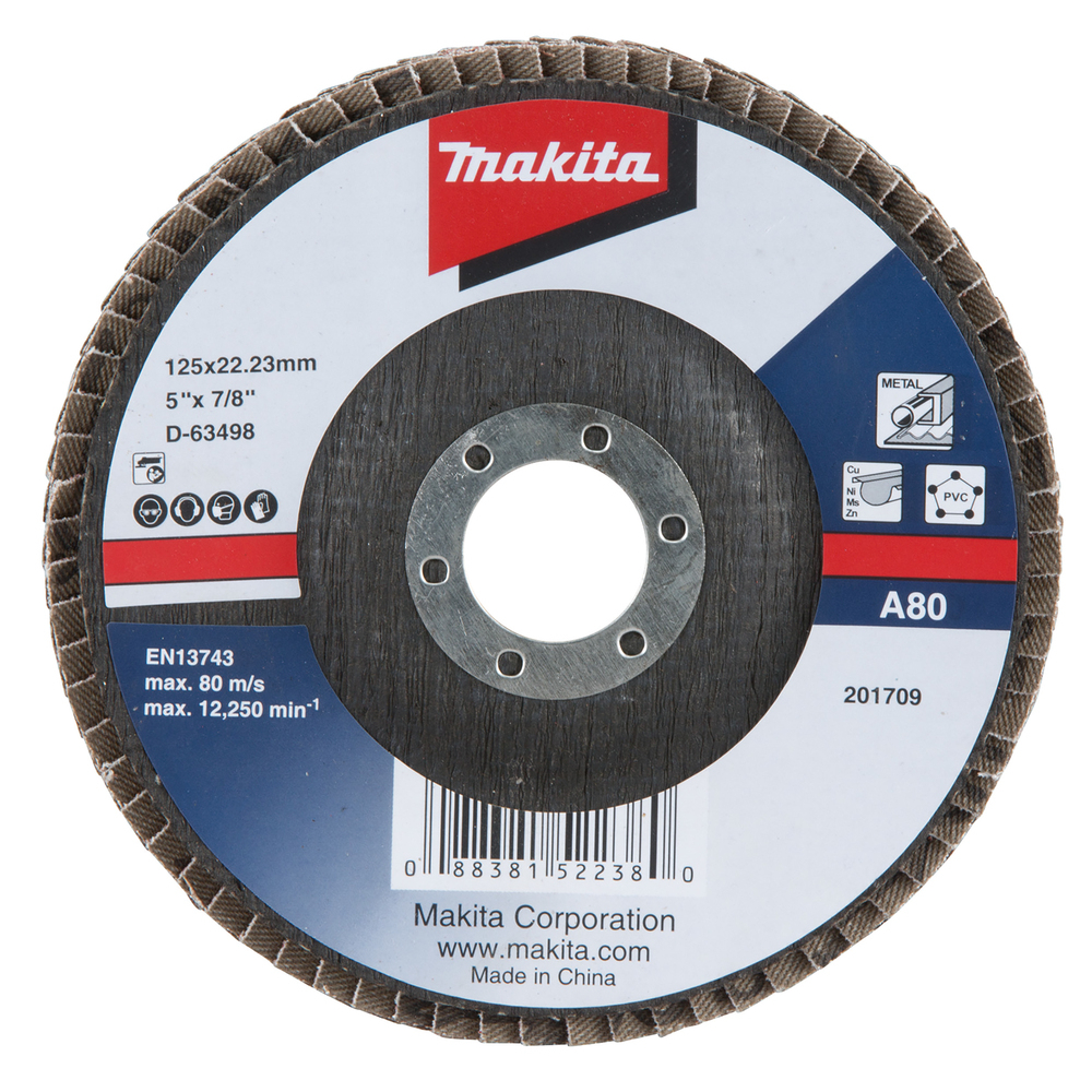 Lapeliniai diskai Makita D-63498-10 Economy type, 125x22.23 A80, metalui (10 vnt.) Lapeliniai diskai Makita D-63498-10 Economy type, 125x22.23 A80, metalui (10 vnt.)