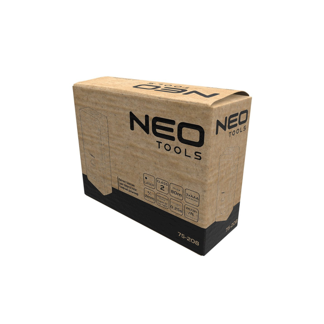 Lazerinis atstumo matuoklis NEO 75-208, nuotolis 80 m, IP54 1 Lazerinis atstumo matuoklis NEO 75-208, nuotolis 80 m, IP54 1