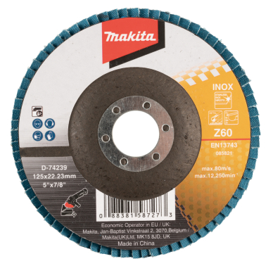 Lapeliniai diskai Makita D-74239, 125X22.3MM Z60, metalui, RST, (plokščias) Lapeliniai diskai Makita D-74239, 125X22.3MM Z60, metalui, RST, (plokščias)