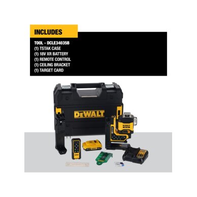 Lazerinis nivelyras (žalias) + lazerio gaudyklė 18V 3x360 spinduliai (be akumuliatoriaus 2Ah ir pakrovėjo) DCLE34035B-XJ DeWALT 8