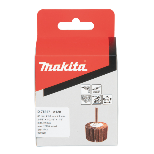 Lapelinis šlifavimo antgalis Makita D-75867, Ø60 x 30 mm, A120 2 Lapelinis šlifavimo antgalis Makita D-75867, Ø60 x 30 mm, A120 2