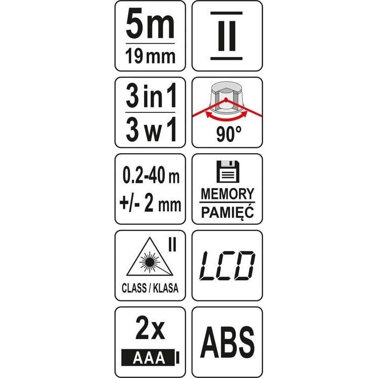 Lazerinis atstumo matuoklis su rulete 5 m Yato, 40 m 5