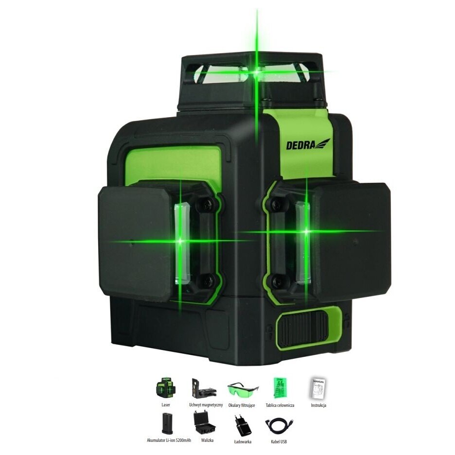 Lazerinis nivelyras 3D, žalias Dedra MC0904 Lazerinis nivelyras 3D, žalias Dedra MC0904