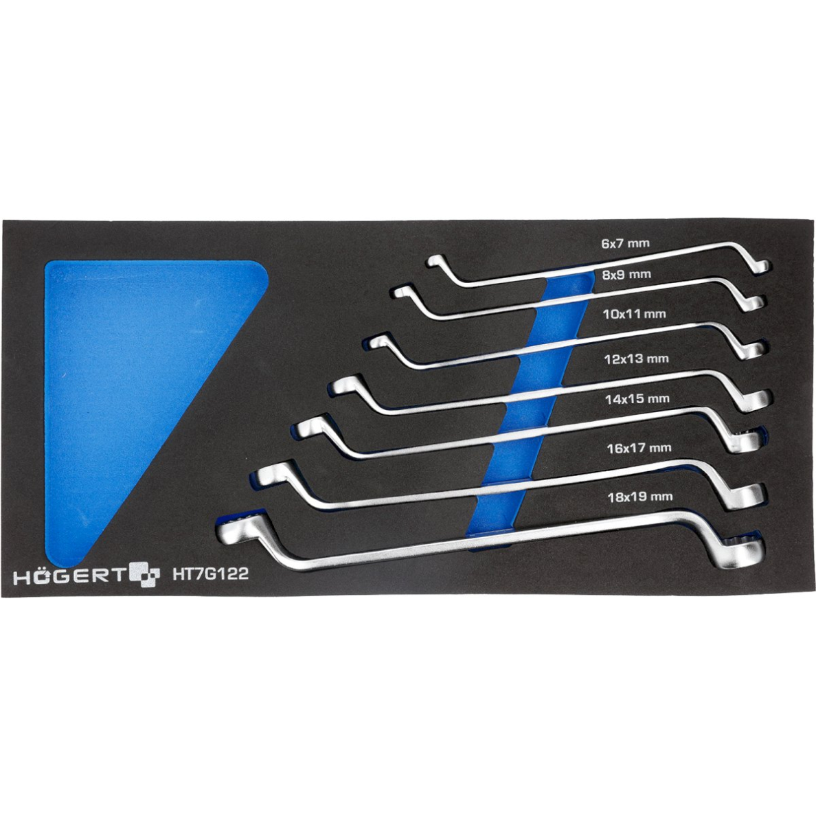 Lenktų, kilpinių raktų komplektas (6-19 mm) / su dėklu vežimėliui Lenktų, kilpinių raktų komplektas (6-19 mm) / su dėklu vežimėliui