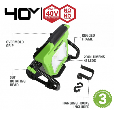 Akumuliatorinis LED šviestuvas Greenworks G24WL, 24 V, (tik įrankis) 2 Akumuliatorinis LED šviestuvas Greenworks G24WL, 24 V, (tik įrankis) 2