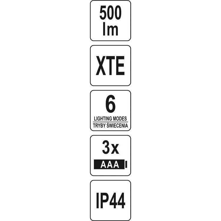 Lempa dedama ant galvos | 500LM / 70 m | 3XAAA, IP44 (YT-08595) 6 Lempa dedama ant galvos | 500LM / 70 m | 3XAAA, IP44 (YT-08595) 6