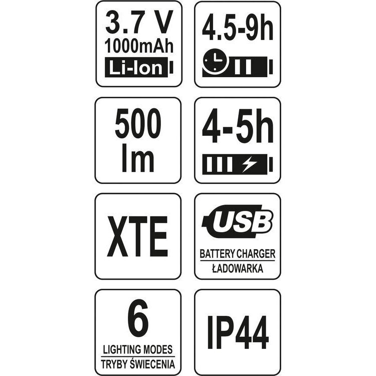 Lempa dedama ant galvos | akumuliatorinė | 500LM / 70 m | LI-ION 3,7V 1000MAH (YT-08596) 6