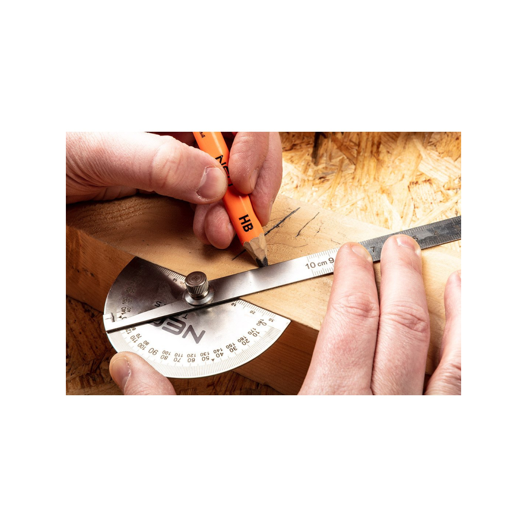 Liniuotė su kampainiu NEO, 10 cm, 180° 1 Liniuotė su kampainiu NEO, 10 cm, 180° 1