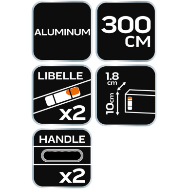 Lyginimo lotas, 300 cm with 2 handles and 2 vials: hroizontal+vertical 6 Lyginimo lotas, 300 cm with 2 handles and 2 vials: hroizontal+vertical 6