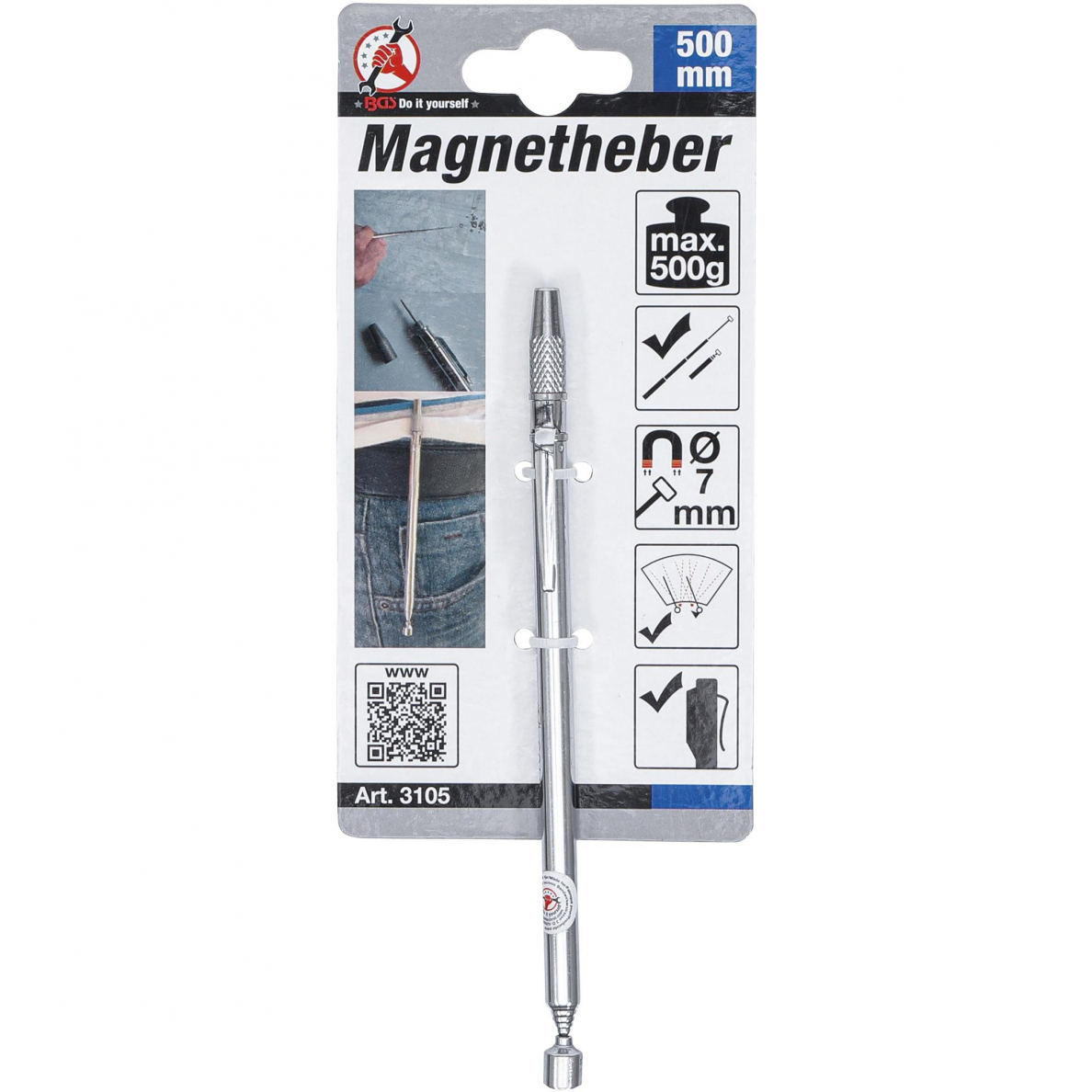 Magnetinis teleskopinis kėlimo įrankis su LED KINGRONY 3 Magnetinis teleskopinis kėlimo įrankis su LED KINGRONY 3