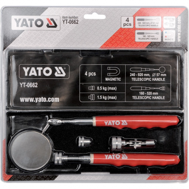 Ištraukiamų magnetų ir veidrodėlių rinkinys Yato, 4 vnt. 3 Ištraukiamų magnetų ir veidrodėlių rinkinys Yato, 4 vnt. 3