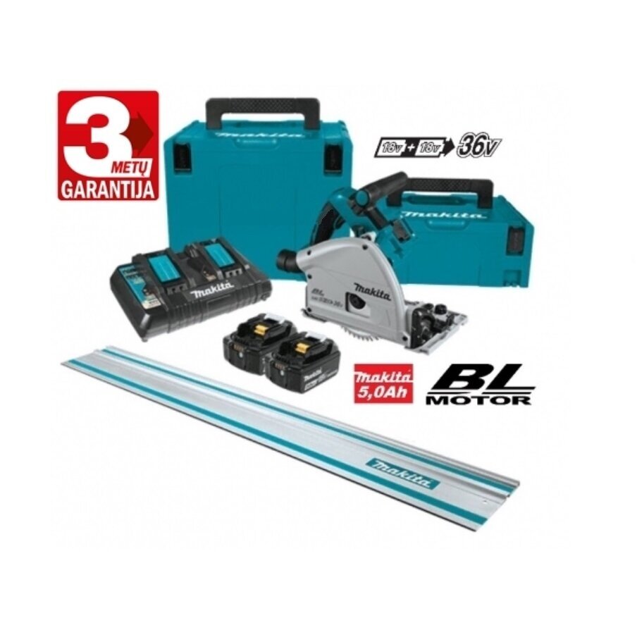 Akumuliatorinis diskinis pjūklas Makita DSP600PTJ+SET, 36V=2x18V, 5,0Ah Akumuliatorinis diskinis pjūklas Makita DSP600PTJ+SET, 36V=2x18V, 5,0Ah