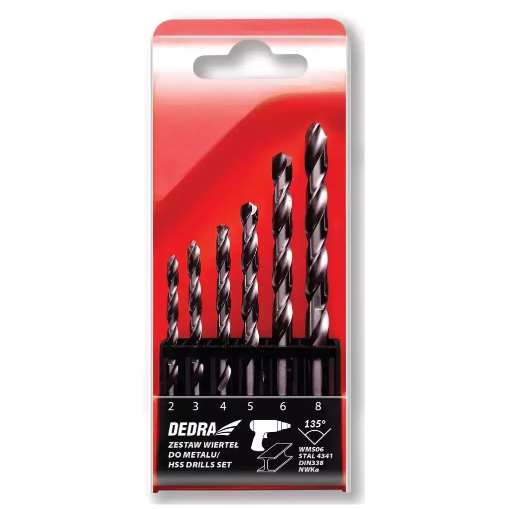 Metalo grąžtų rinkinys DEDRA WMS06, 2, 3, 4, 5, 6, 8 mm Metalo grąžtų rinkinys DEDRA WMS06, 2, 3, 4, 5, 6, 8 mm