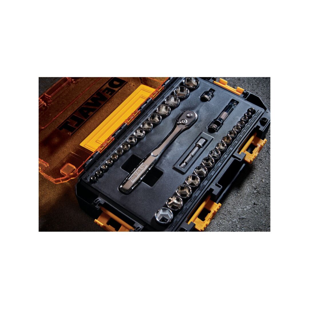 Mechanikų įrankių rinkinys 34 vnt.; 1/4" + 3/8", DeWalt DWMT45034-0 4 Mechanikų įrankių rinkinys 34 vnt.; 1/4" + 3/8", DeWalt DWMT45034-0 4