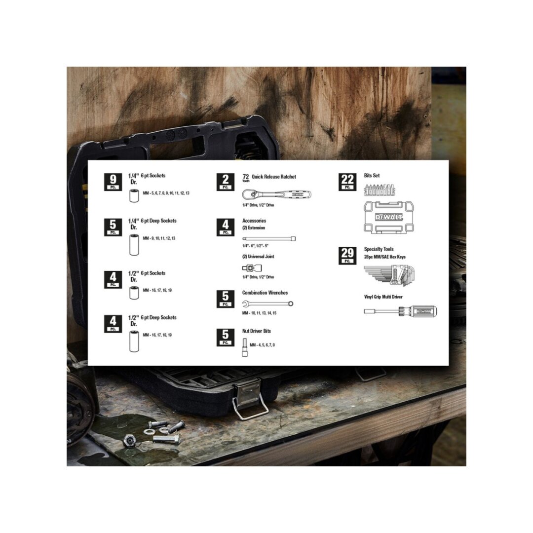 Mechanikų įrankių rinkinys 89 vnt., DeWalt DWMT73800-1 4 Mechanikų įrankių rinkinys 89 vnt., DeWalt DWMT73800-1 4
