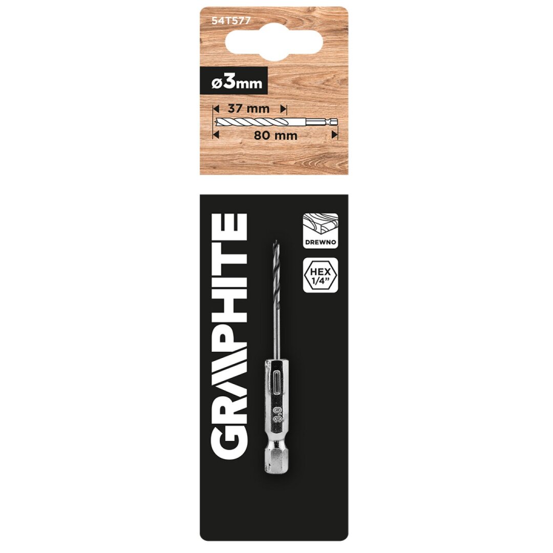 Medienos grąžtas, Hex tvirtinimo 3,0 mm 1 Medienos grąžtas, Hex tvirtinimo 3,0 mm 1