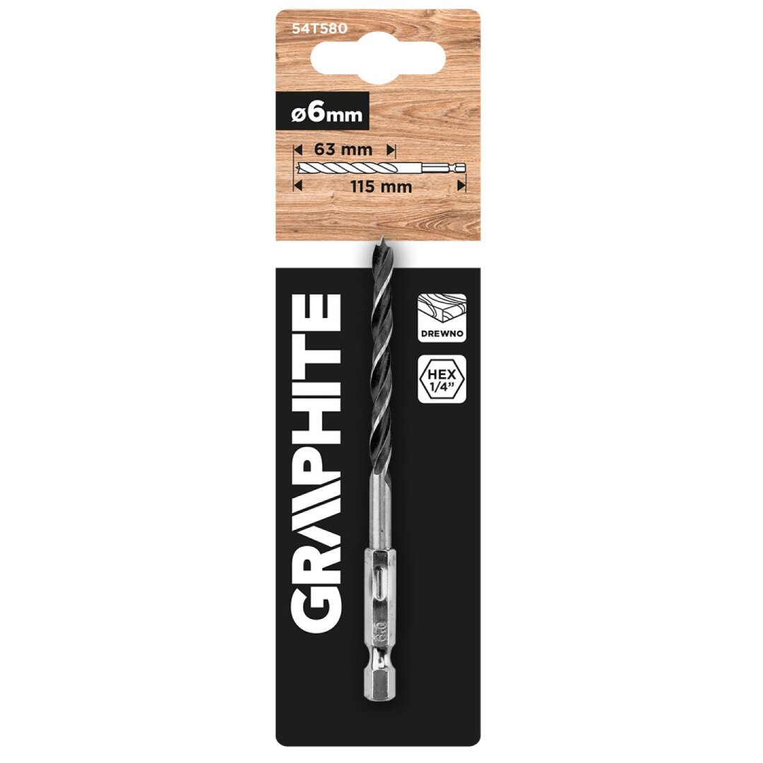 Medienos grąžtas, Hex tvirtinimo 6,0 mm 1