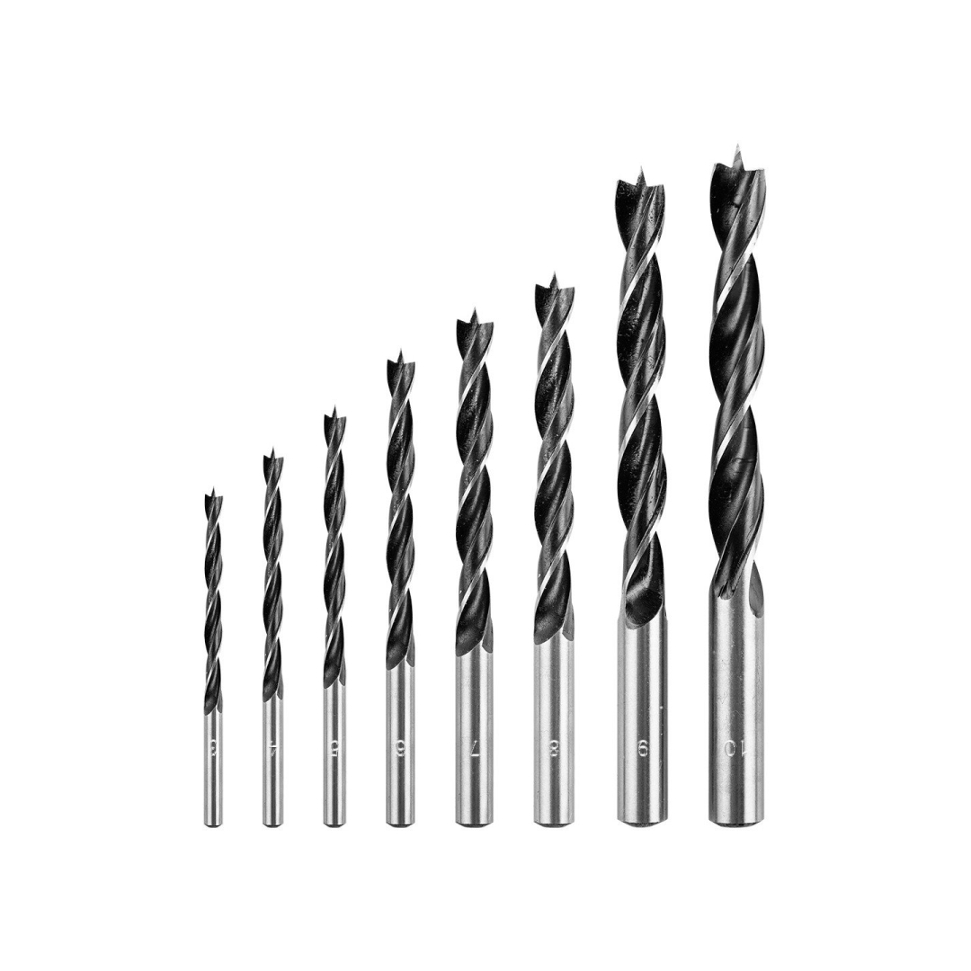 Medienos gręžimo bitų rinkinys: 3, 4, 5, 6, 7, 8, 9, 10 mm, 8 vienetai