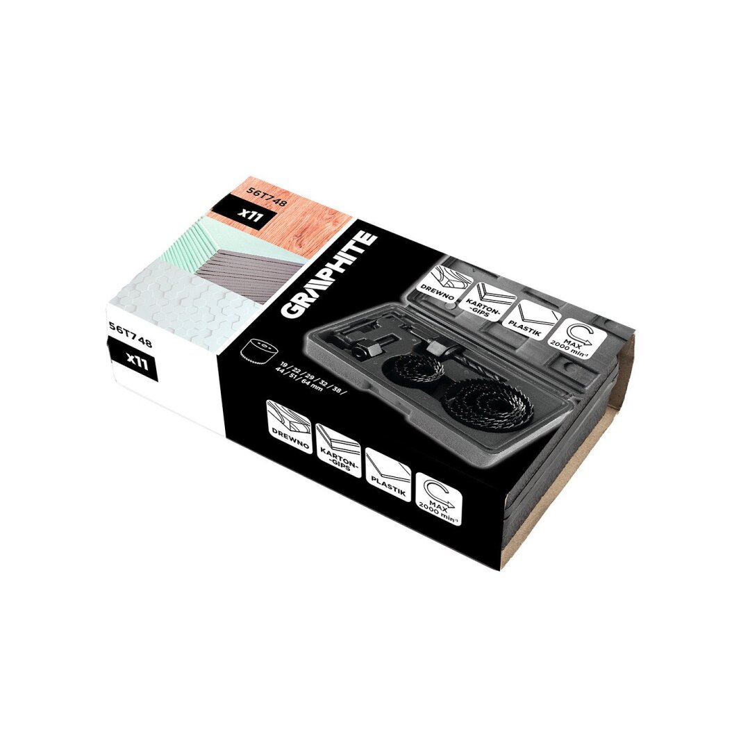 Medinių skylių pjaustyklės su adapteriu 19–64 mm, rinkinys, 12 dalių 1