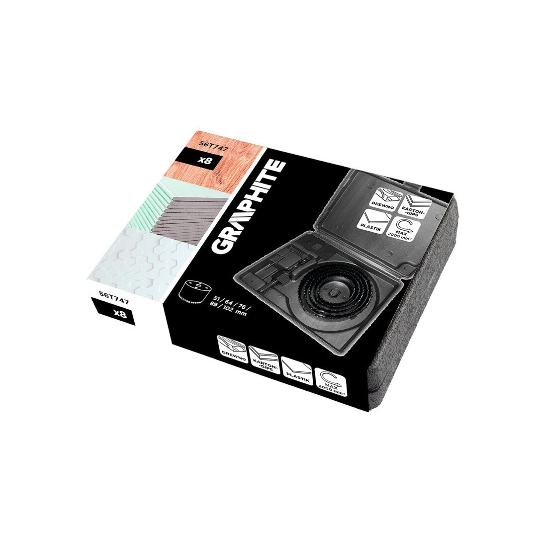 Medinių skylių pjaustyklės su adapteriu 51–102 mm, 8 dalių rinkinys 1 Medinių skylių pjaustyklės su adapteriu 51–102 mm, 8 dalių rinkinys 1