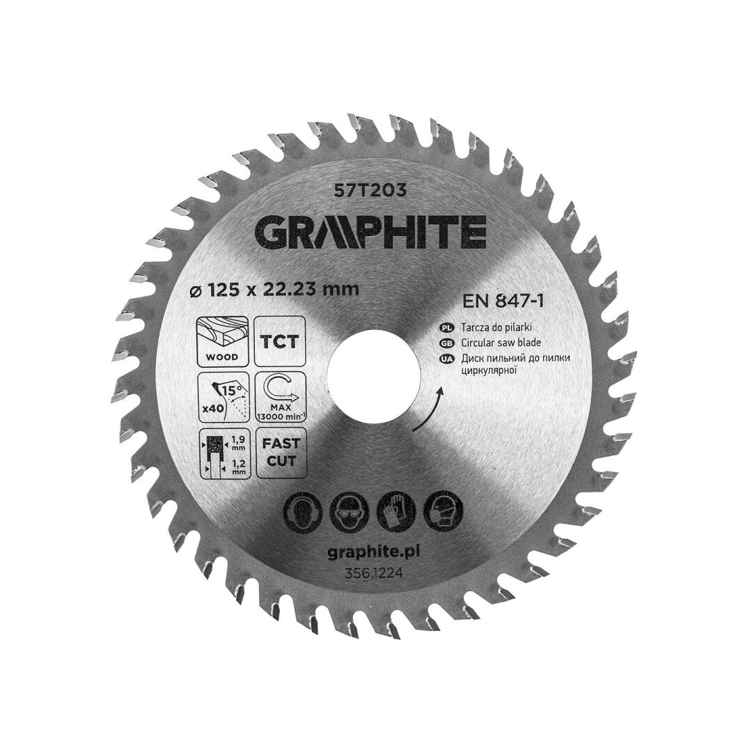 Medžio pjovimo diskas su HM antgaliais 125 x 22,23 mm, 40 dantų