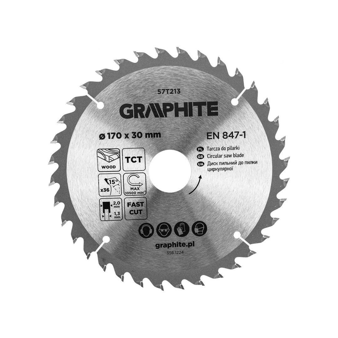 Medžio pjovimo diskas su HM antgaliais 170 x 30 mm, 36 dantys