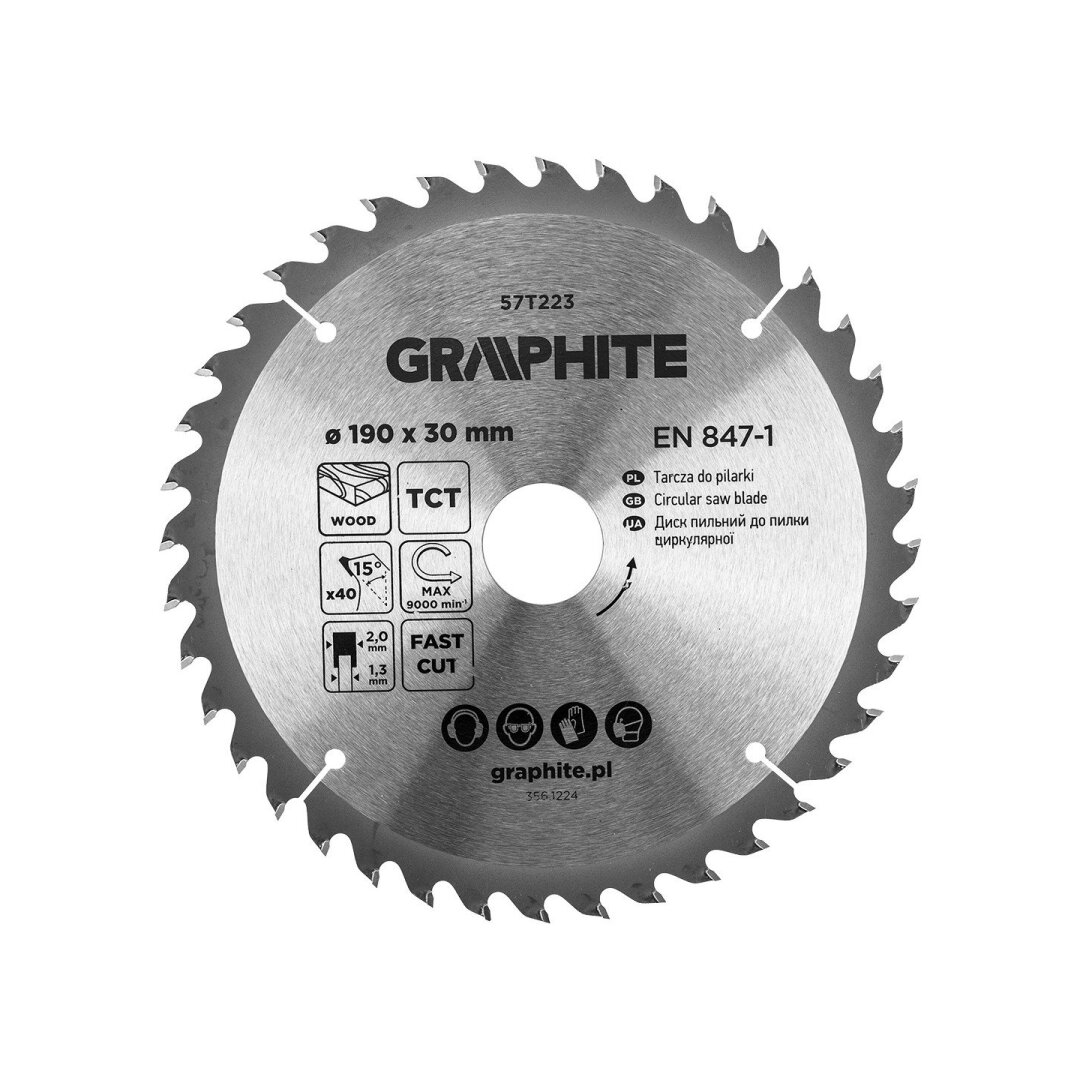 Medžio pjovimo diskas , Widia, 190 x 30 mm, 40 dantų