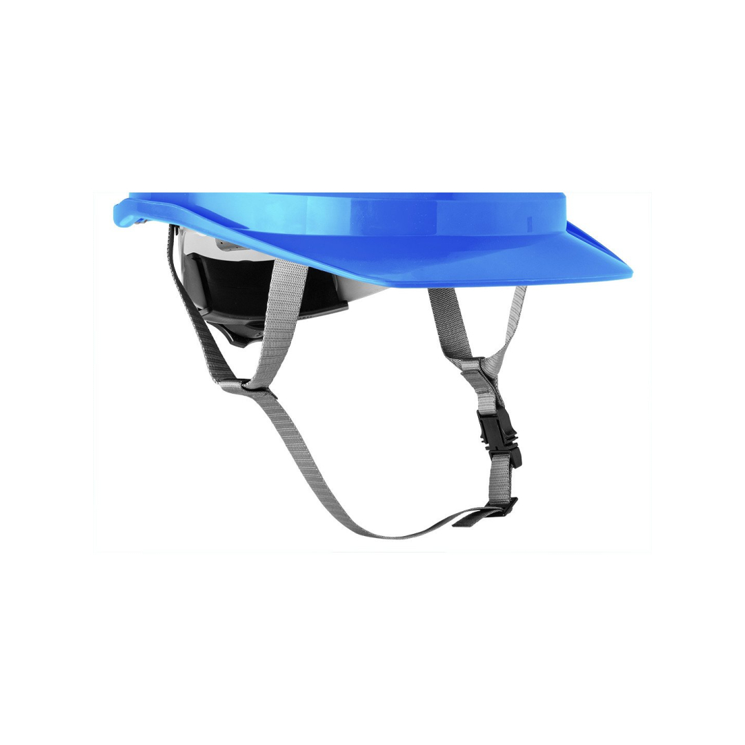 Mėlynas pramoninis šalmas su dirželiu ant smakro 6