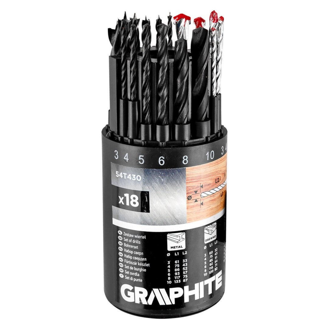 Metalo, medienos, medienos, plytų, plytų: 3, 4, 5, 6, 8, 10 mm, 18 vnt. 2 Metalo, medienos, medienos, plytų, plytų: 3, 4, 5, 6, 8, 10 mm, 18 vnt. 2