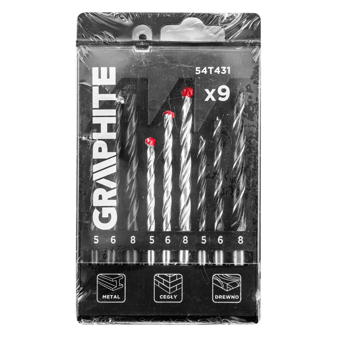 Metalo, medienos, medienos, plytų, plytų: 5, 6, 8 mm, 9 vnt. Gręžimo Antgaliukų rinkinys 1