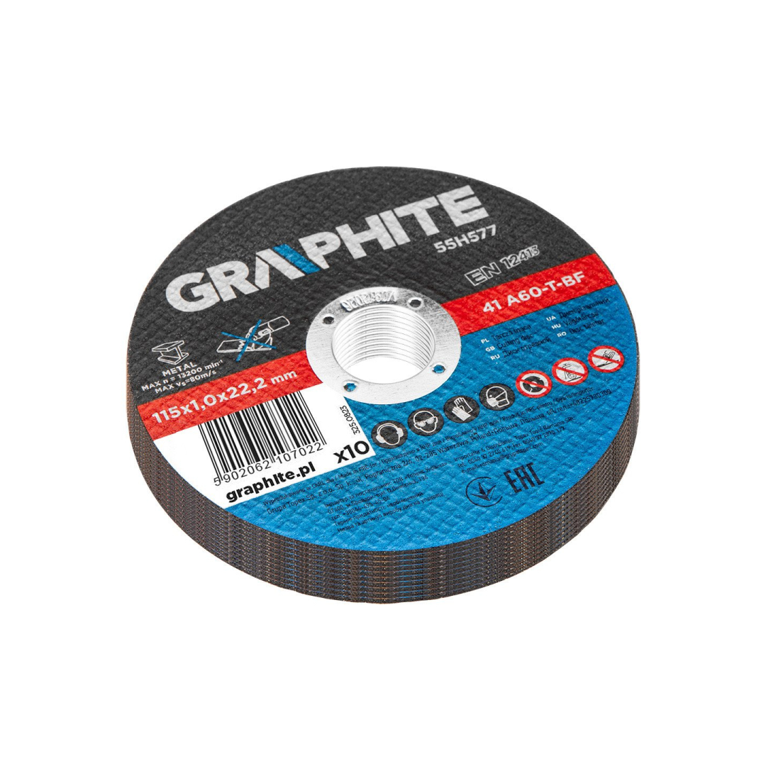 Metalo pjovimo diskai 115 x 1,0 x 22,2 mm, 41 A60-T-BF, 10 vienetų plėvelė 6 Metalo pjovimo diskai 115 x 1,0 x 22,2 mm, 41 A60-T-BF, 10 vienetų plėvelė 6