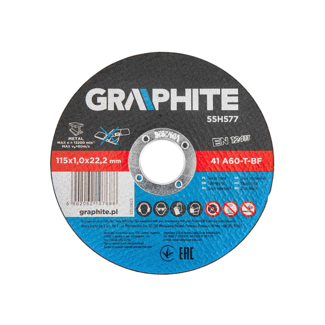 Metalo pjovimo diskai 115 x 1,0 x 22,2 mm, 41 A60-T-BF, 10 vienetų plėvelė