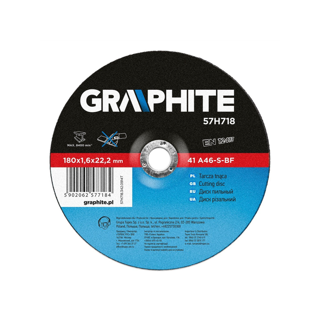 Metalo pjovimo diskas 180 x 1,6 x 22 mm Metalo pjovimo diskas 180 x 1,6 x 22 mm