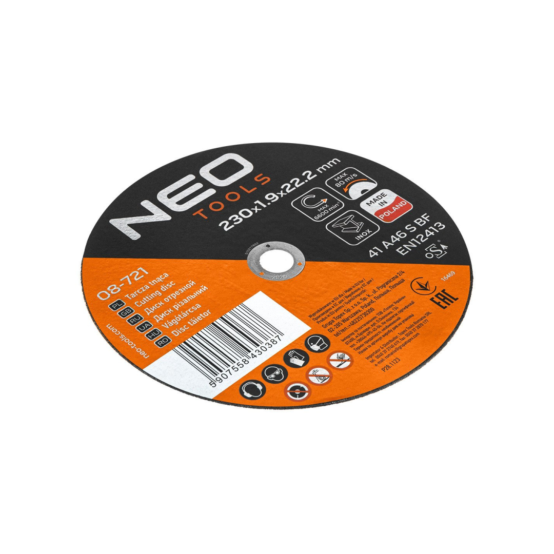 Metalo/INOX pjovimo diskai 230 x 1,9 x 22,2 mm, 41 A46-S-BF, 25 vnt. dėžutė. Pagaminta PL 7