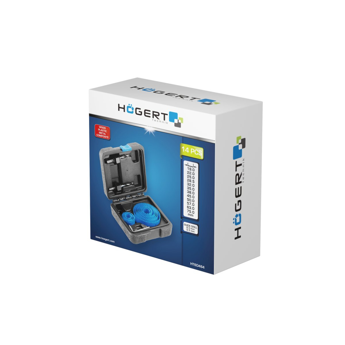 Medžio gręžimo karūnų komplektas 19-75mm 14dalių 1