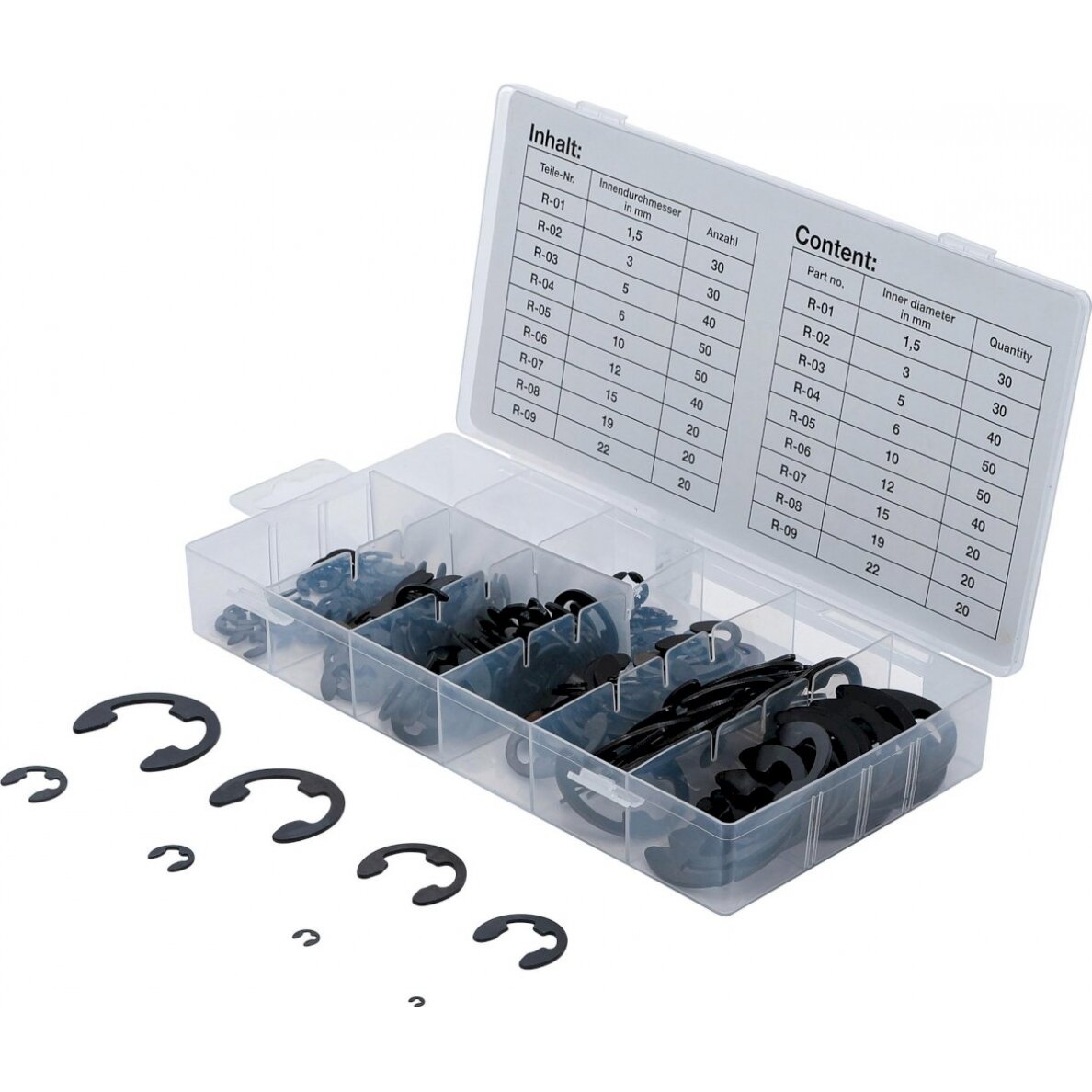 Metrinių E-klipsų asortimentas | 1,5 - 22 mm | 300 vnt. (8039)